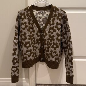 Madewell Olive and Cream Patterned Oversized Cardigan